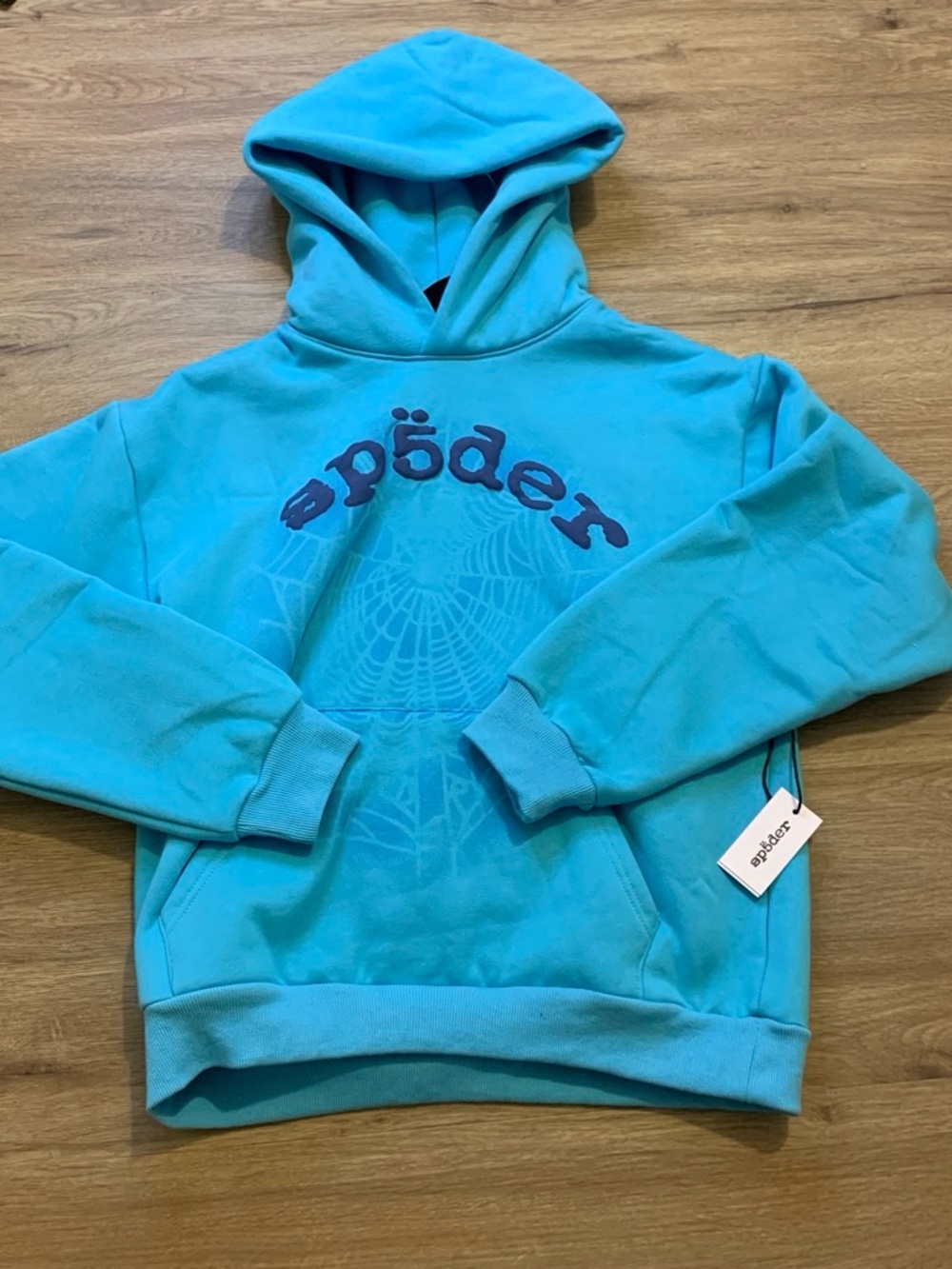 Sp5der Teal Blue Graphic Hoodie